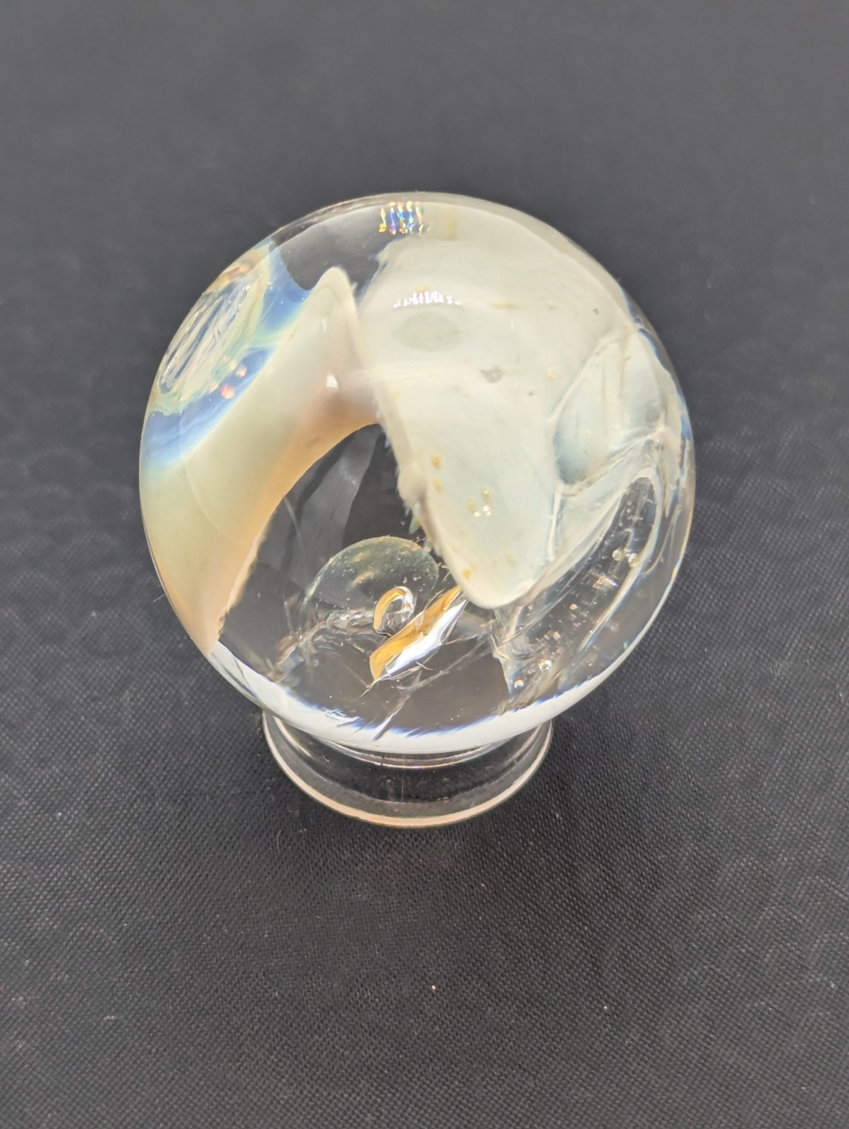 Handmade Glass Marble Blue Iridescent Abstract Implosion Art 30mm COTTAGECORE