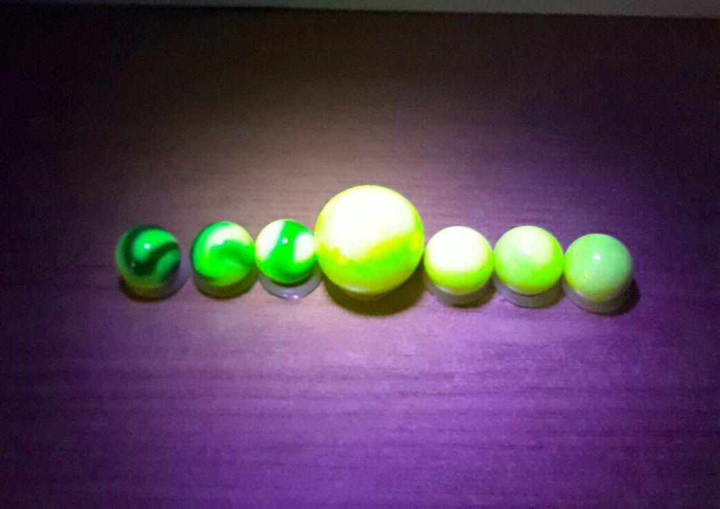 Uranium UV Jabo Electric Eel Marble King Fenton Burmese Glass Marbles Florescent