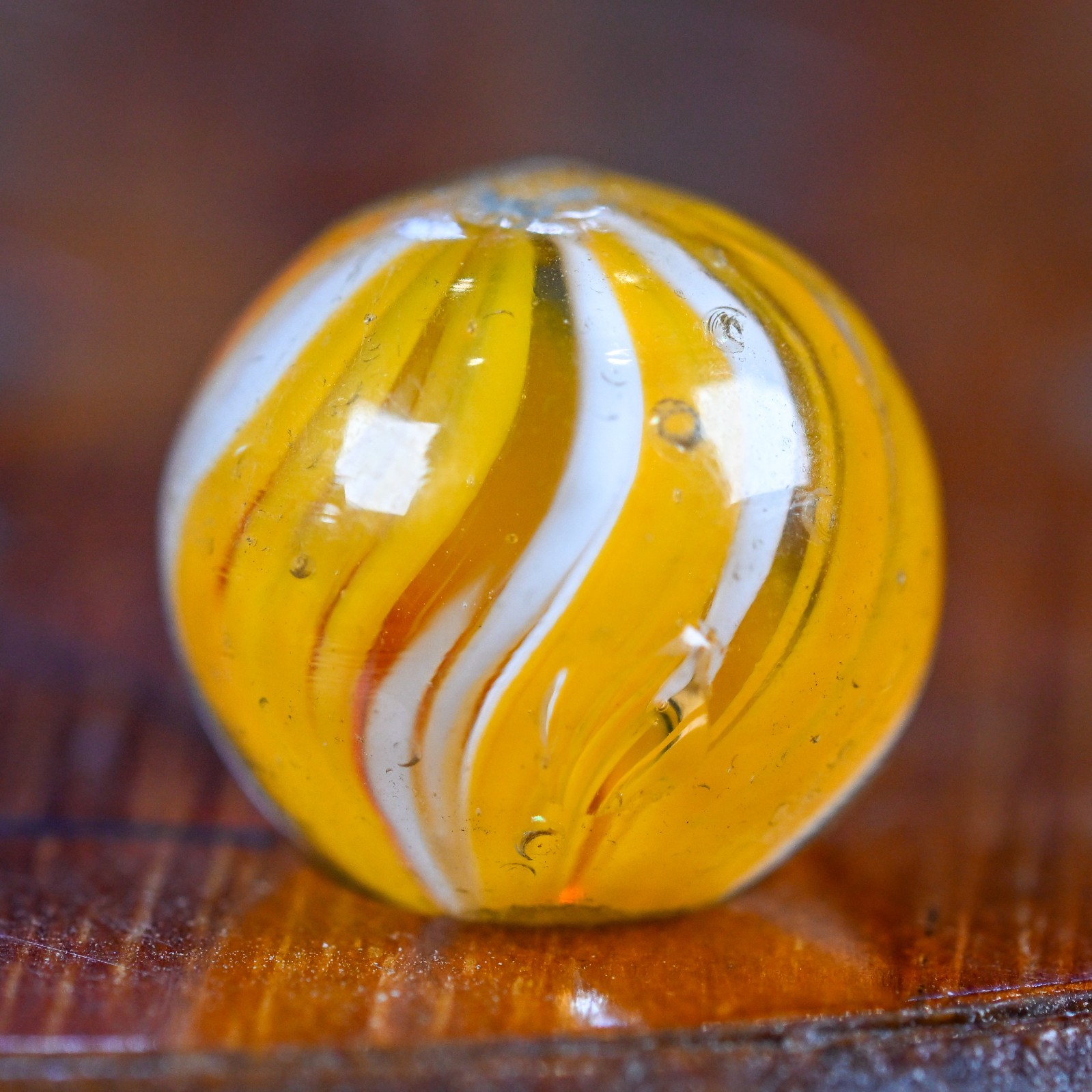 Orange Onionskin Marble, Handmade 0.57 in, Near Mint-, 1860-1920 Germany, S1632