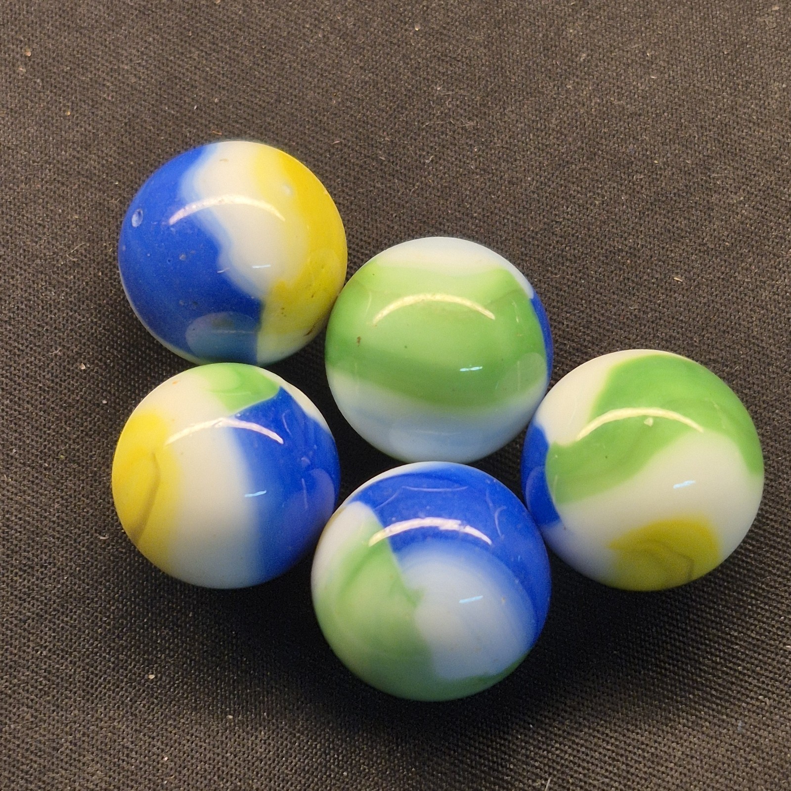 Marble King Rainbo Patch Glass Lot 5 Marbles 5/8″ Near Mint