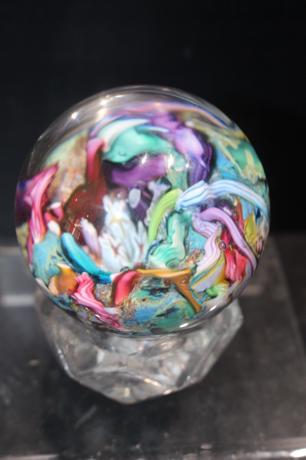Millefiori “Orbs” by Douglas Sweet marble 1990s 52mm Mint with base