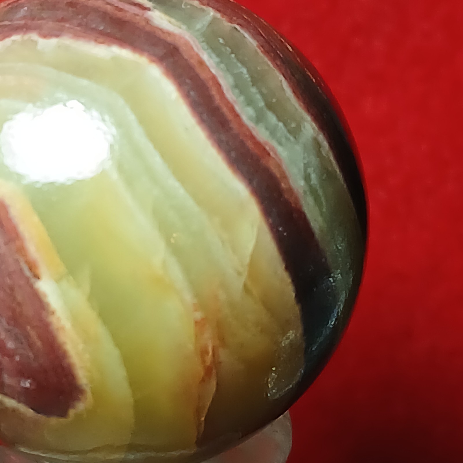 15/16″ NM Vtg Akro Lemonade Brick/ Oxblood Bullseye Agate Marble! Super C pics