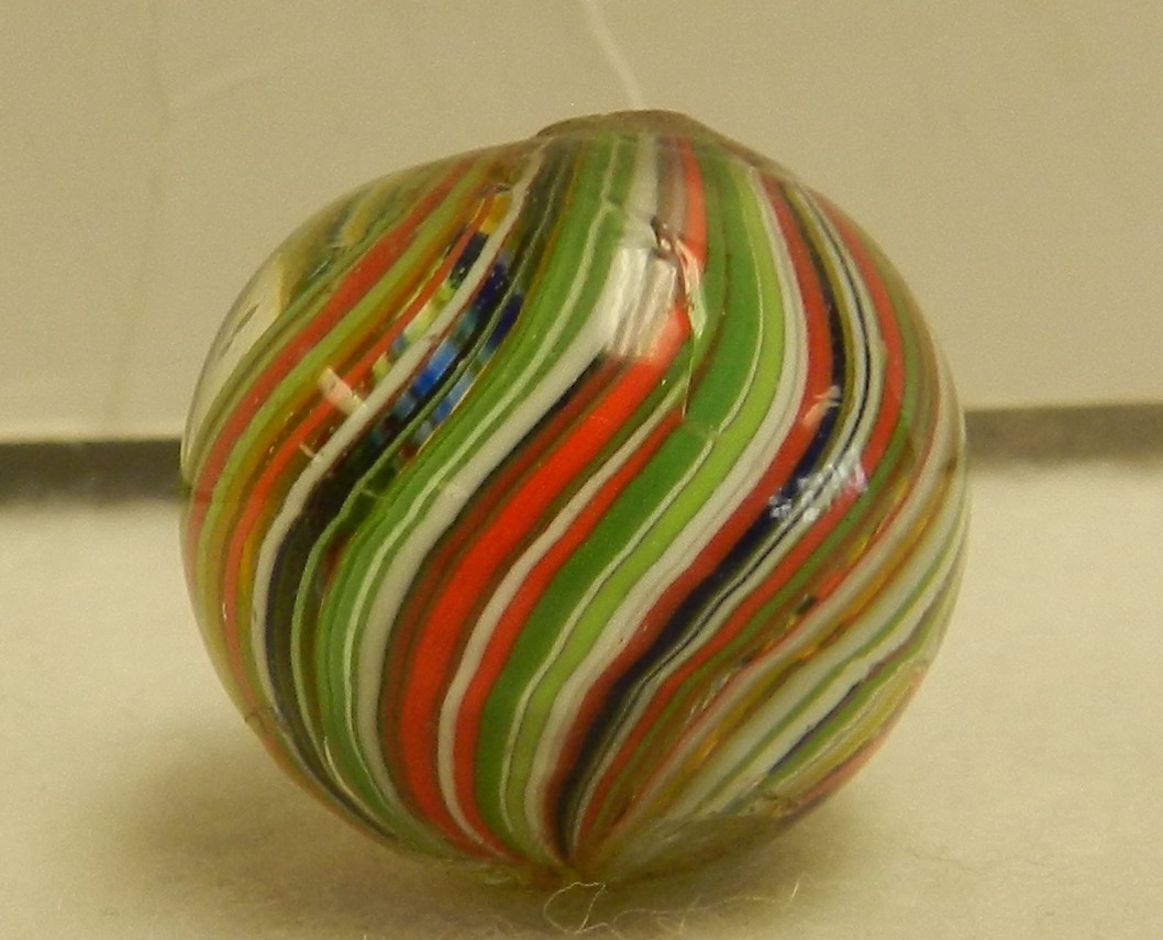 #19839m Colorful Vintage German Handmade Joseph’s Coat Shooter Marble .88 Inches