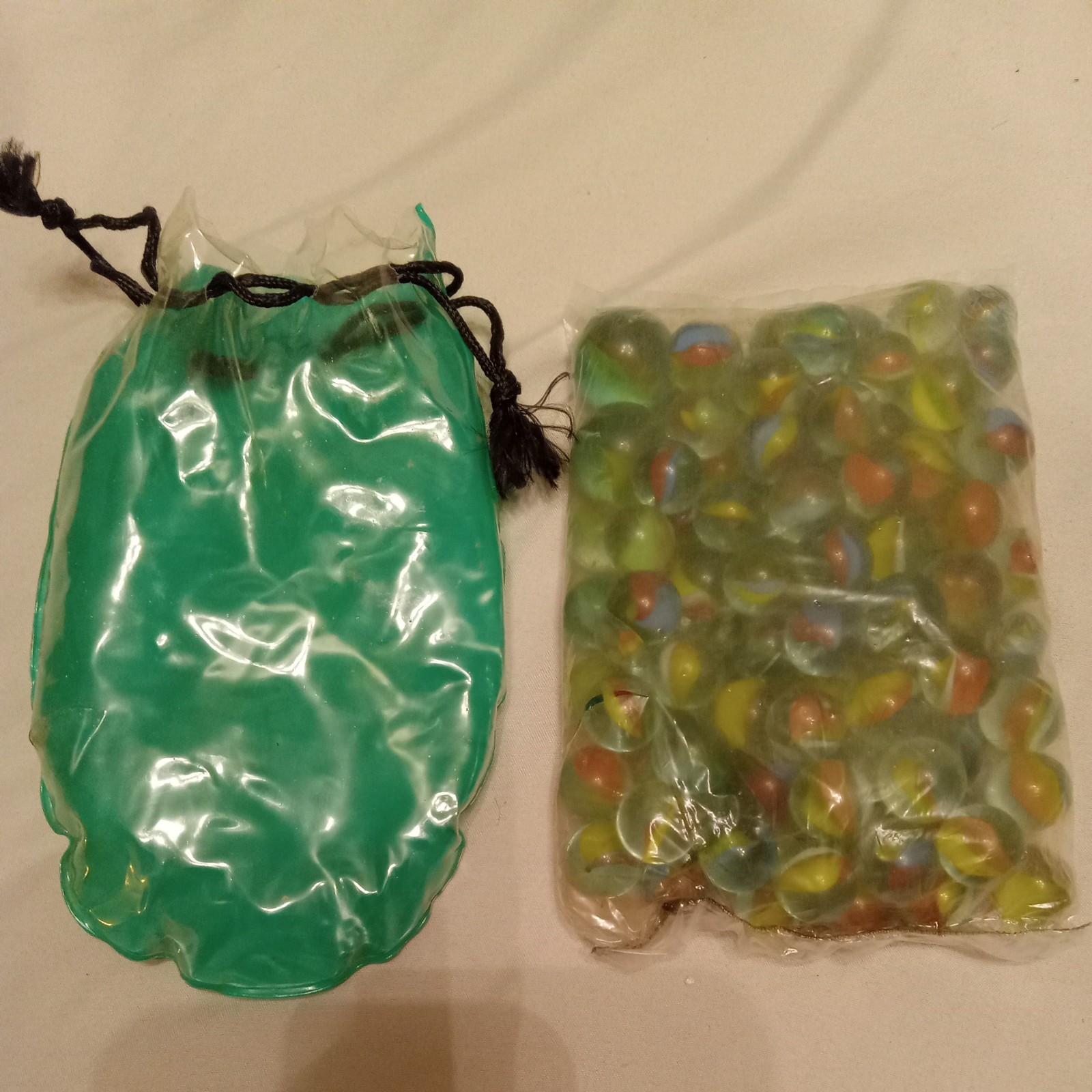 Marbles in Vintage Plastic Bag Green Unopened New 102 Tri-color Cats Eye