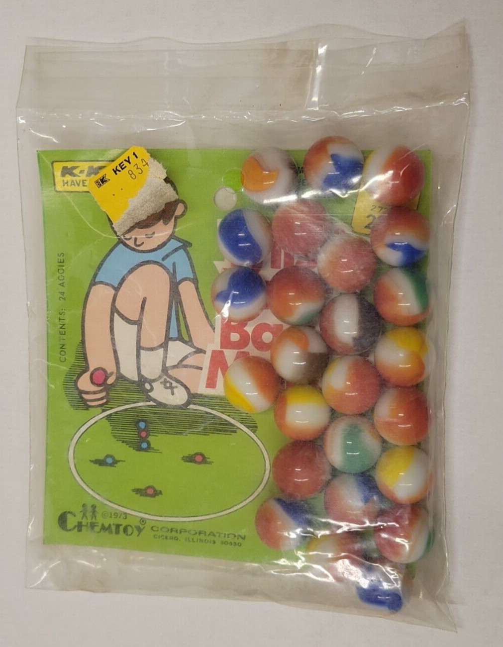 CHEMTOY Marbles 24 Aggies Key 1 No. 273K VTG 1973 SEALED 28 Cents USA K-KIDS NEW