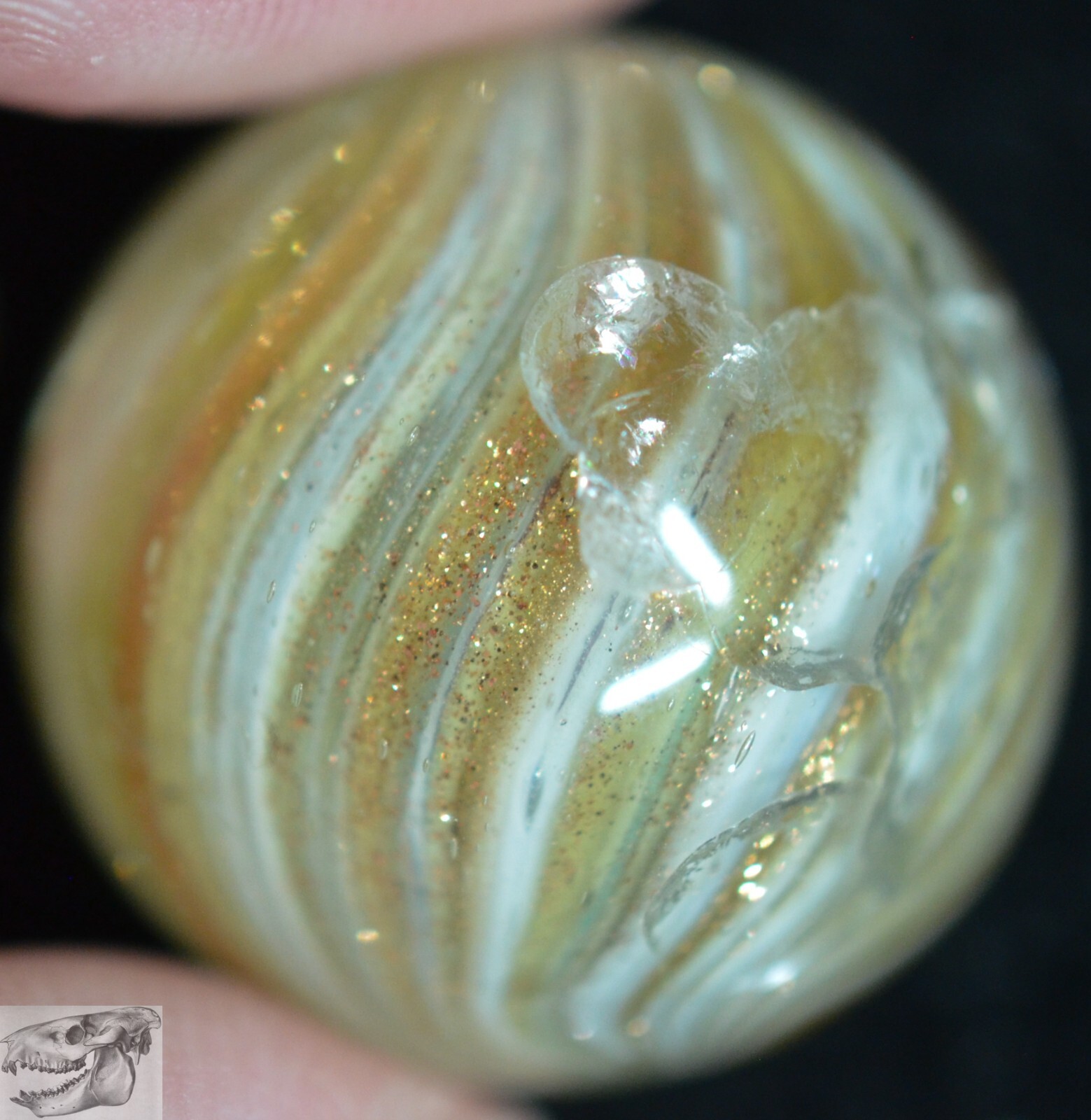 Large Handmade White Onionskin Lutz Marble, 13/16 in, Polished, Germany, S916