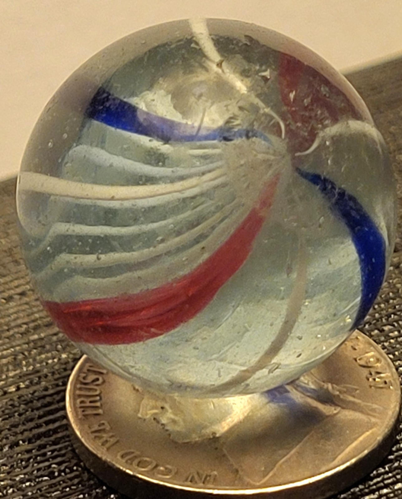 Antique German Handmade Latticinio Core Swirl Glass Marble 0.92″ – Mint