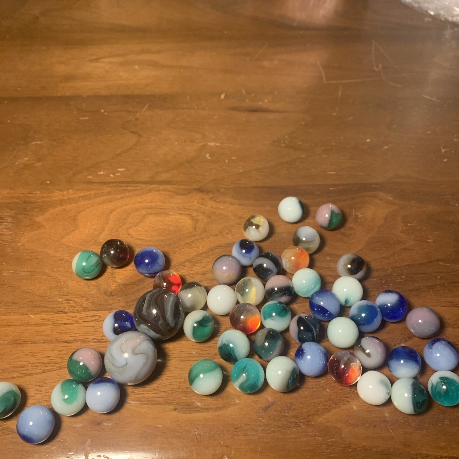 Lot Of 50 Vintage Marbles Jar Some Are Uv Glow Uranium Shooters Various Sizes