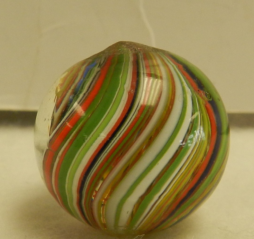 #19839m Colorful Vintage German Handmade Joseph’s Coat Shooter Marble .88 Inches