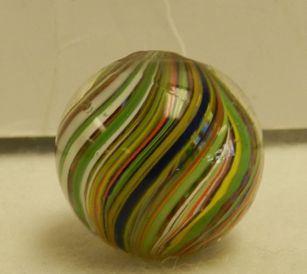 #19839m Colorful Vintage German Handmade Joseph’s Coat Shooter Marble .88 Inches