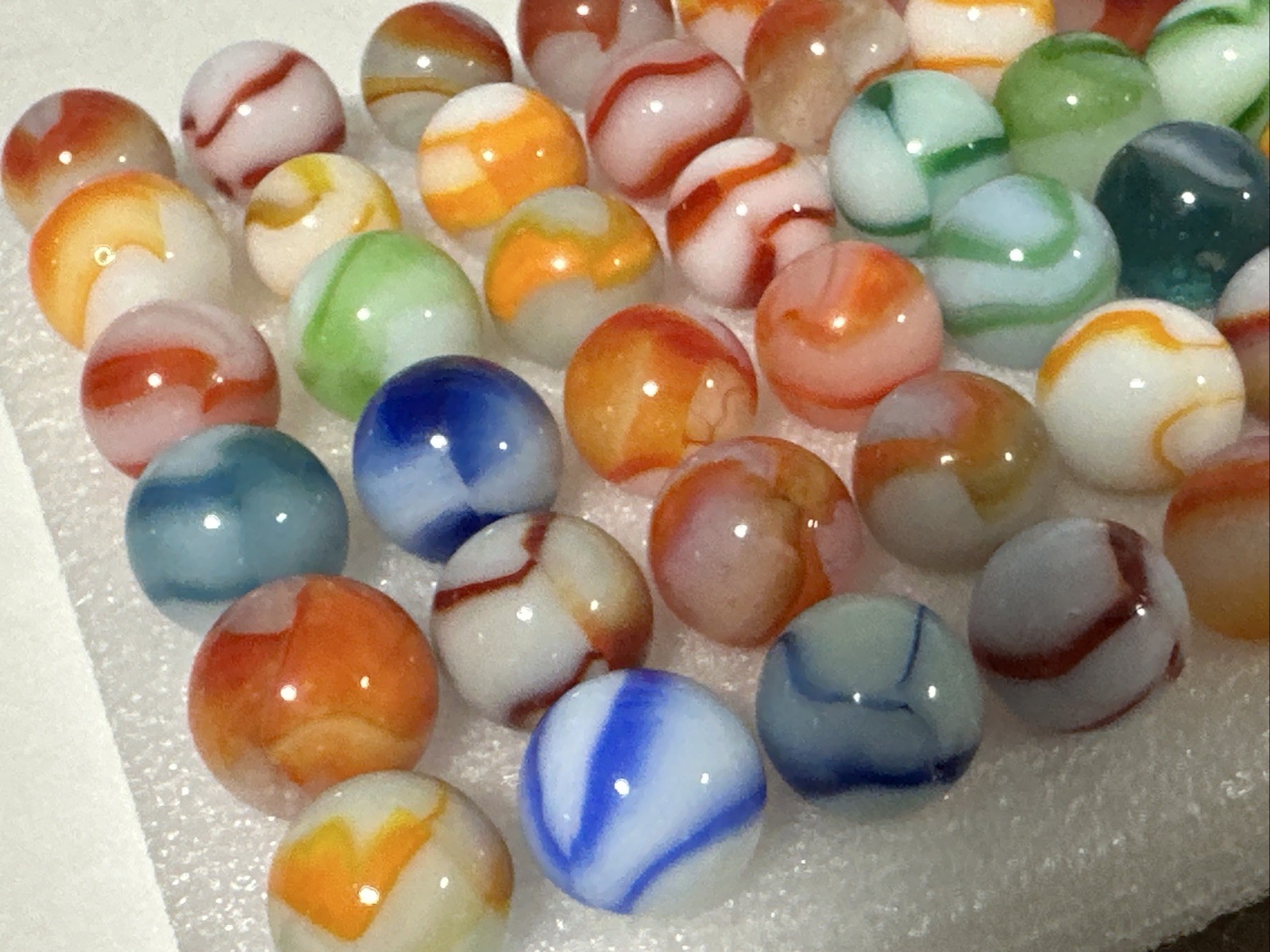 419 Mixed Lot Of 60 Vintage Peltier Rainbo Marbles!