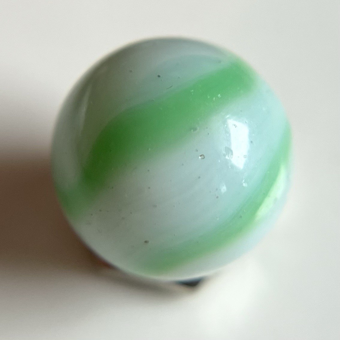 💚Peltier Rainbo Green Baseball Bubbly Ribbon Marble .58”