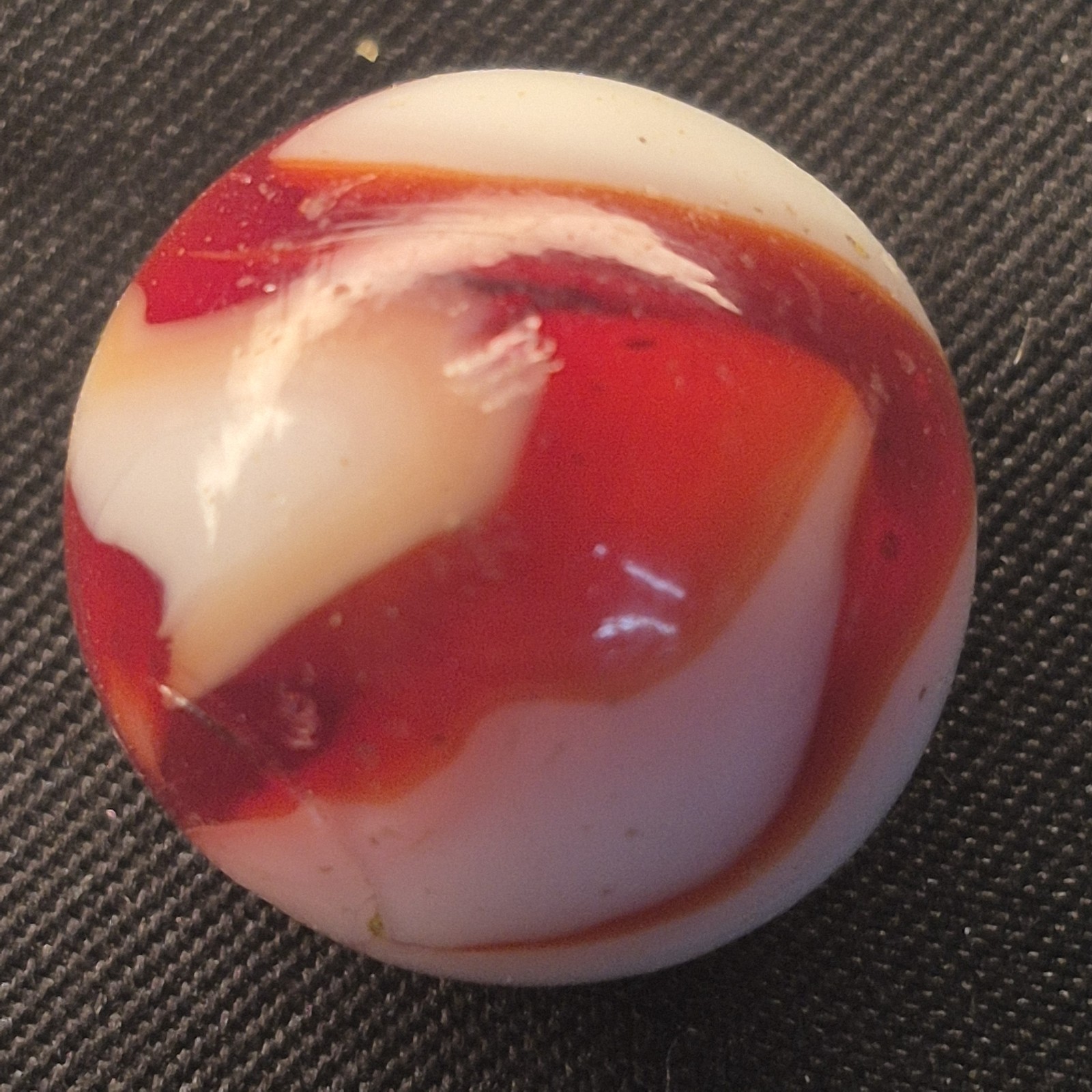 Vintage Akro Agate Oxblood Patch Marble 5/8″ .63 Green Bleed Flame Swirl VTG