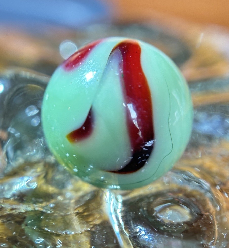 Vintage Alley Agate Swirl St. Mary’s Marble Mint .62” Green & Red W/horsehair