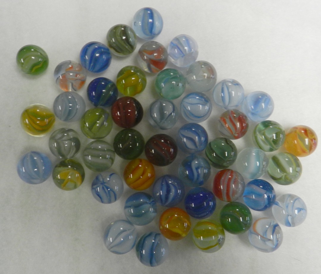 #20763m Vintage Group or Bulk Lot of 45 Hybrid Cat’s Eye Marbles