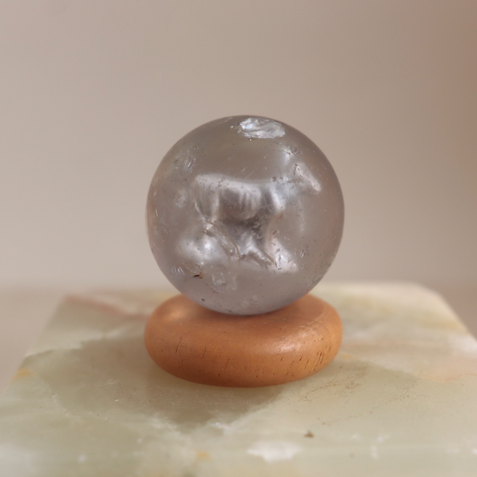 19th C Sulphide Shooter Marble Cow Figurine Inside 1.5″ Large Glass Germany Vtg