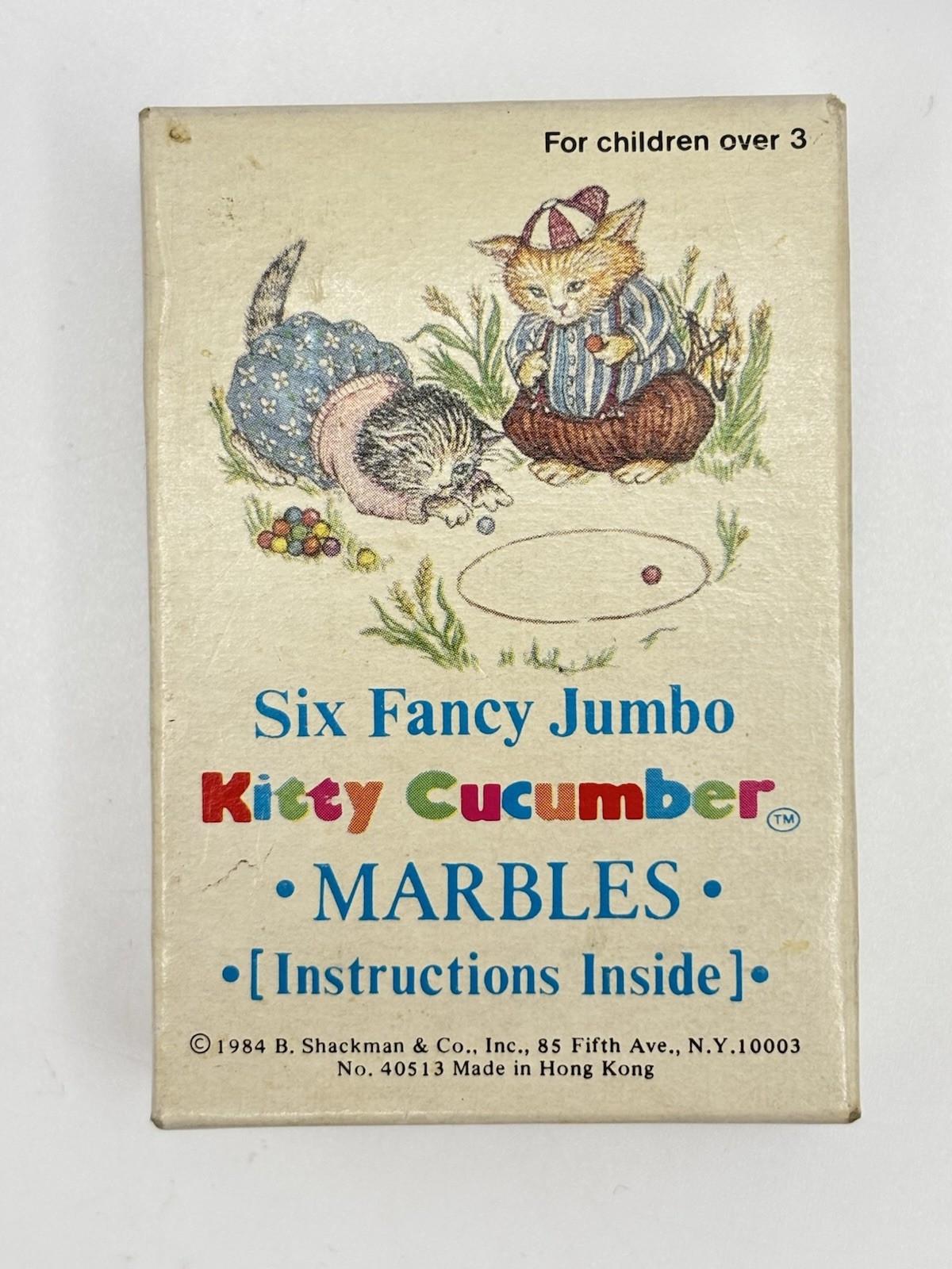 Vintage 1984 KITTY CUCUMBER Six Fancy Jumbo MARBLES In Box RARE Set of 6