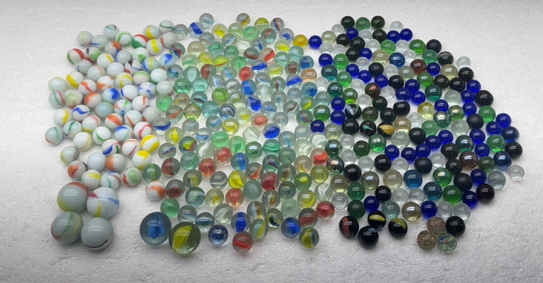 Vintage & Modern Lot Of Glass Marbles Various Colors Styles & Sizes Collectibles