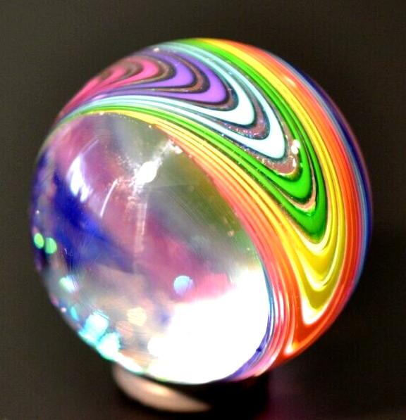 JAMES ALLOWAY GLASS MARBLE/1.357″-DICHROIC RAINBOW VORTEX CHEVRON #3578-FAST