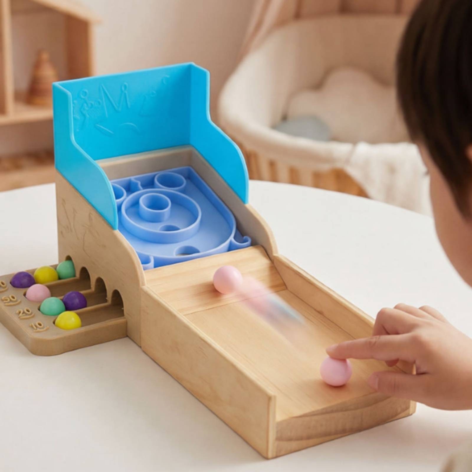 Wooden Marble Toy with Ramp Safe Tabletop Arcade Toy STEAM for Children
