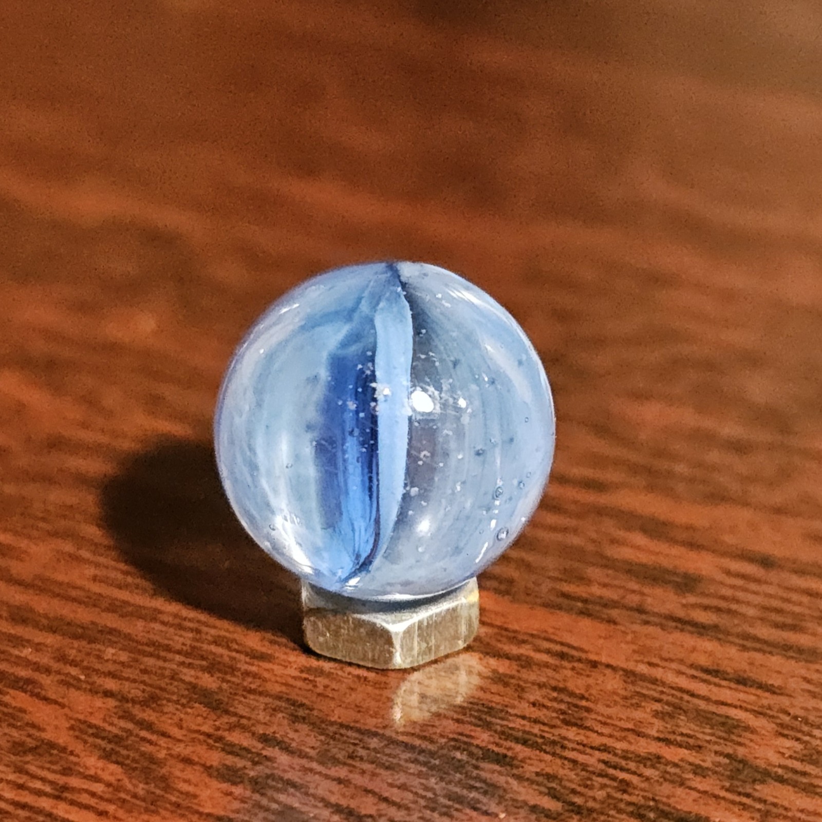 C E Bogard Blue Floppy 4-Lobe Cats Eye Clear .625 Glass Marble