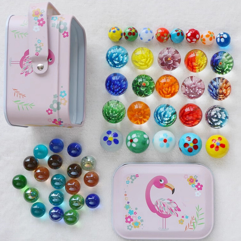 Traditional Classic Retro Glass Marbles In a Tin 40-72pcs Game Assorted Colour