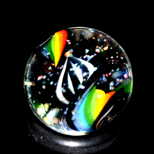 BRIAN TRILLAS GLASS MARBLE/.725″CRUSHED OPAL, GREEN BLACKLIGHT RAINBOW CORKSCREW