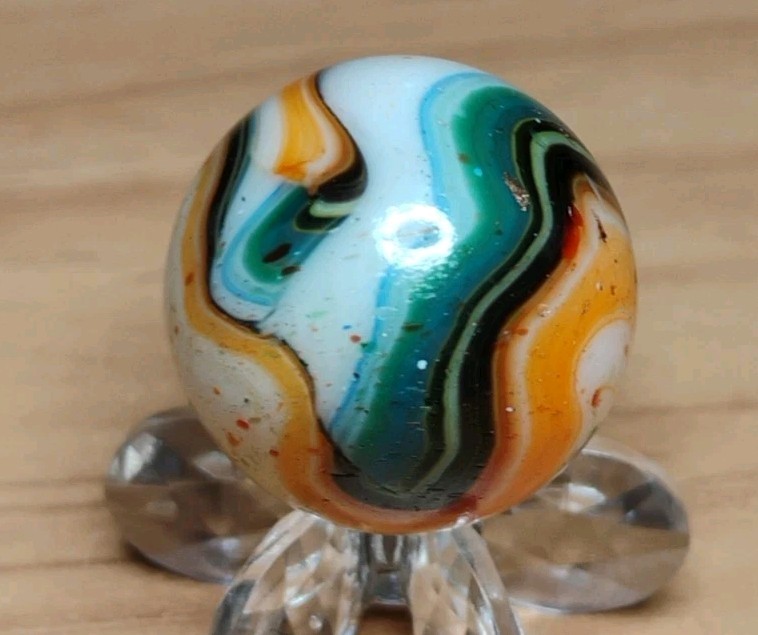 .74″ D.A.S. MARBLES 💥”TRUE NORTH” GOLD LUTZ+CONFETTI GLASS TOYS MINT-