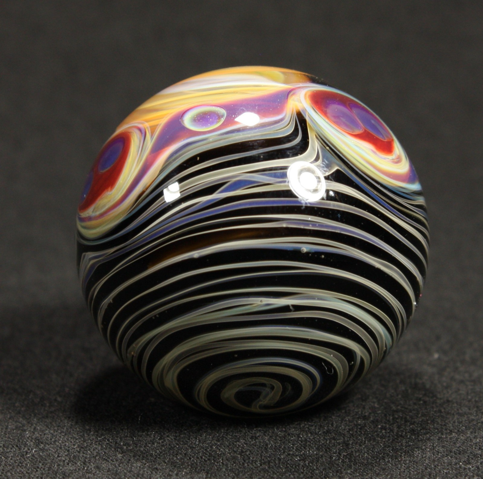 Juba Glass Handmade Marble 1.45″ Boro Lampwork Art 24K Gold and Silver Fume