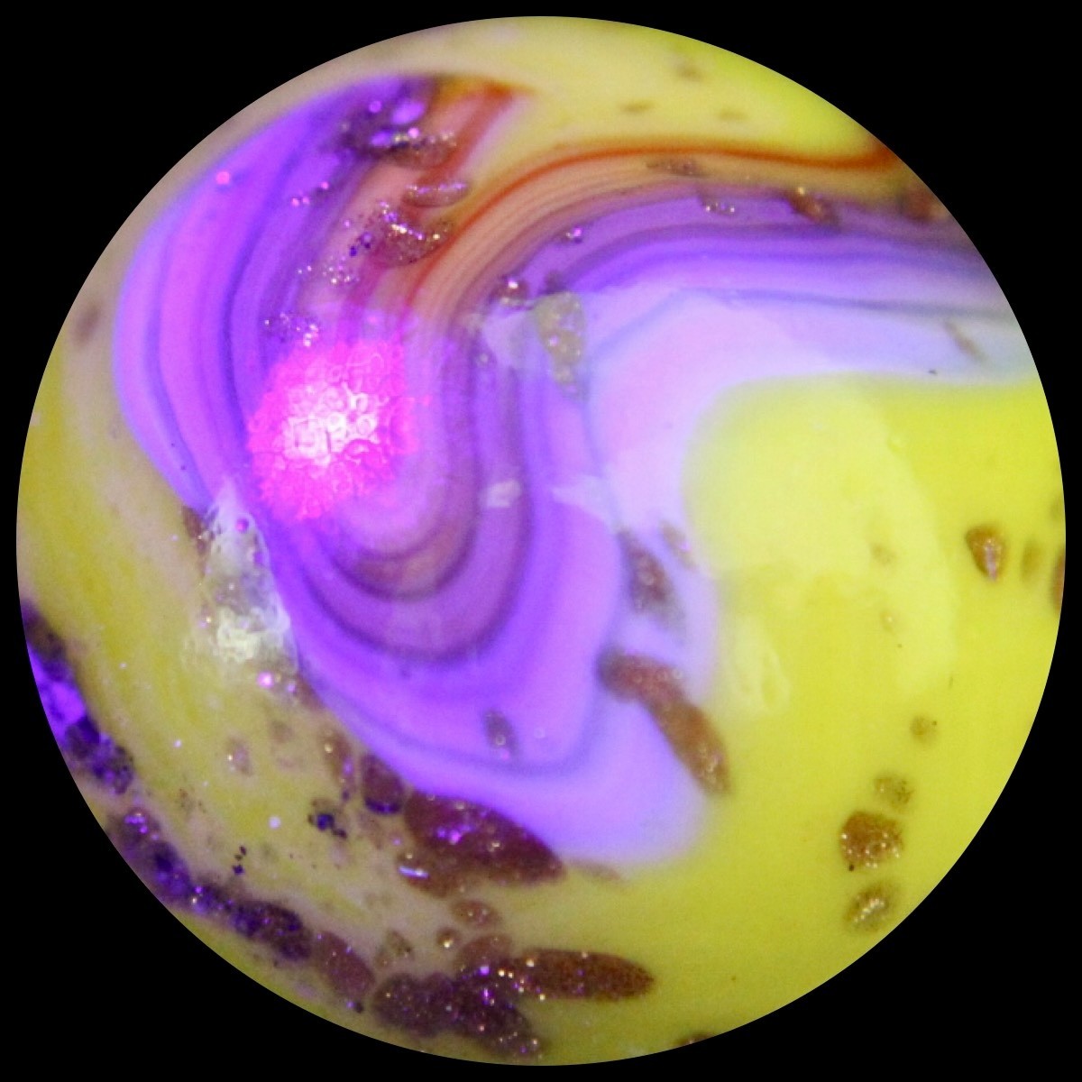 JABO West Virginia Marble Collectors Club Marble: Radioactive Lavender Lutz