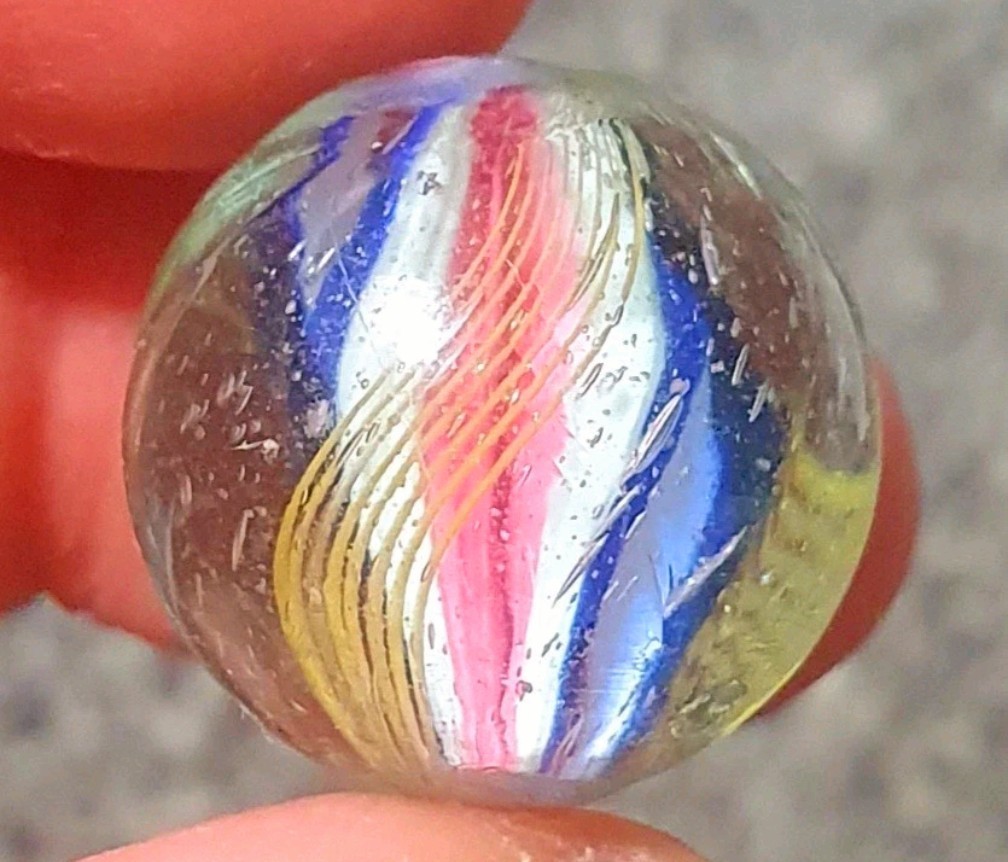 25/32″- Gorgeous Shooter Peppermint Double Ribbon German Handmade Marbles MINT