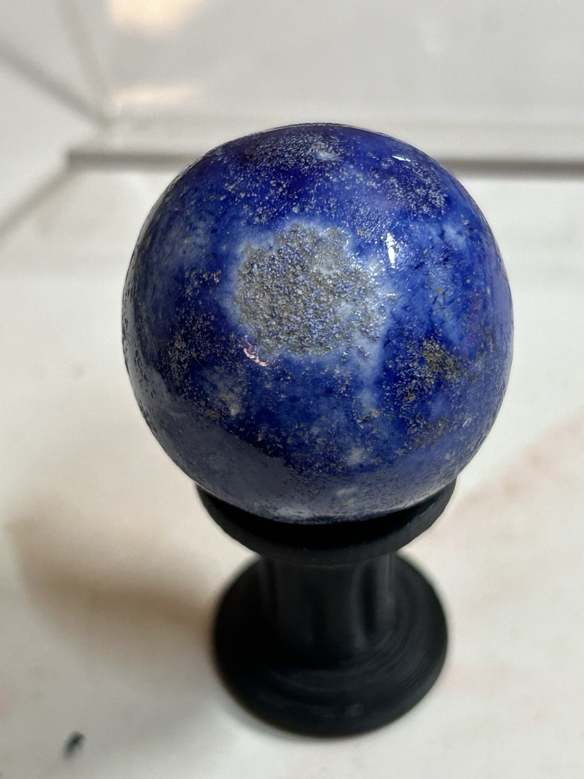 German Handmade Fancy Bennington Blue Clay 1.33 Inch Jumbo / Whopper Marble