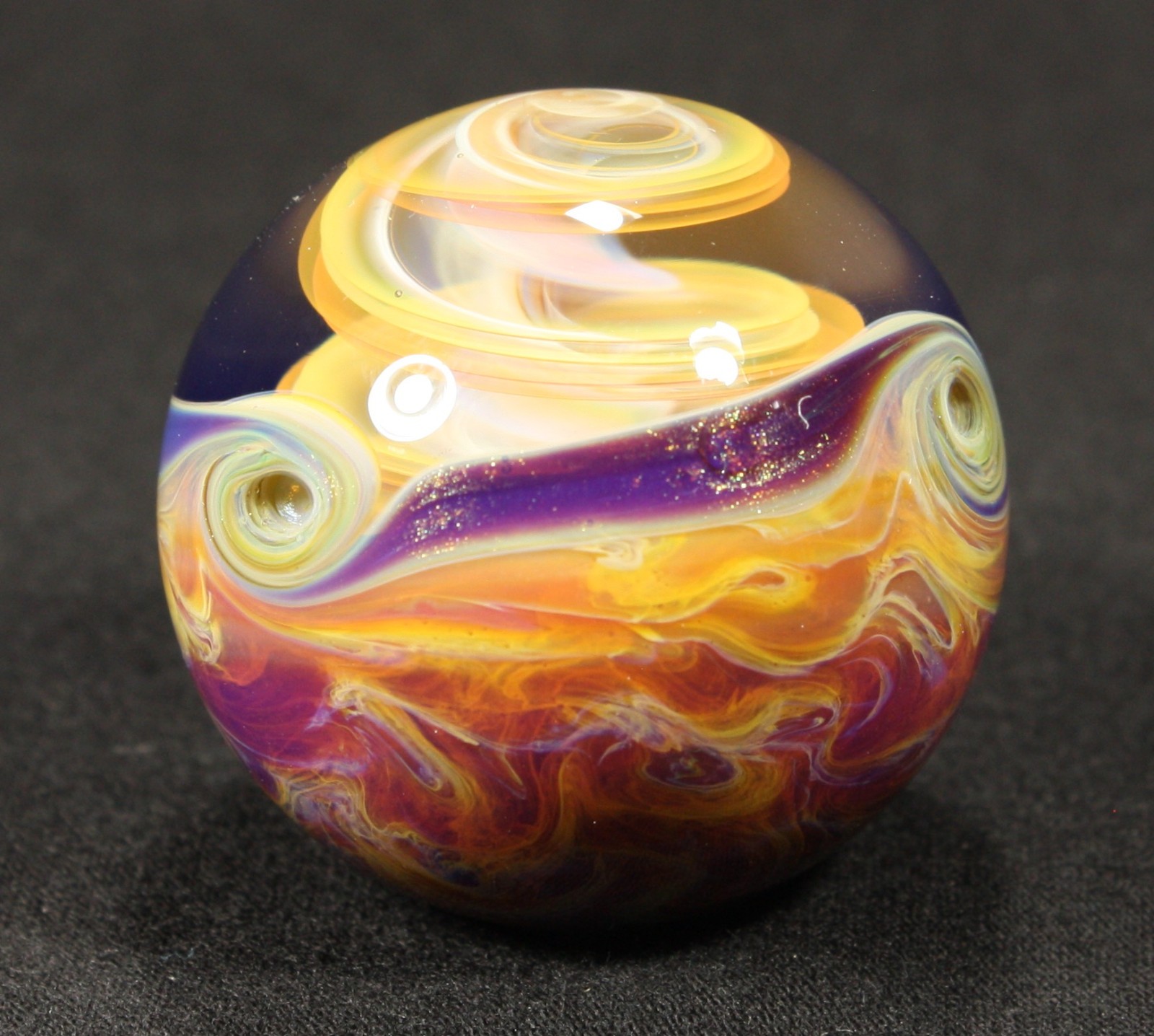 Juba Glass Handmade Marble 1.45″ Boro Lampwork Art 24K Gold and Silver Fume