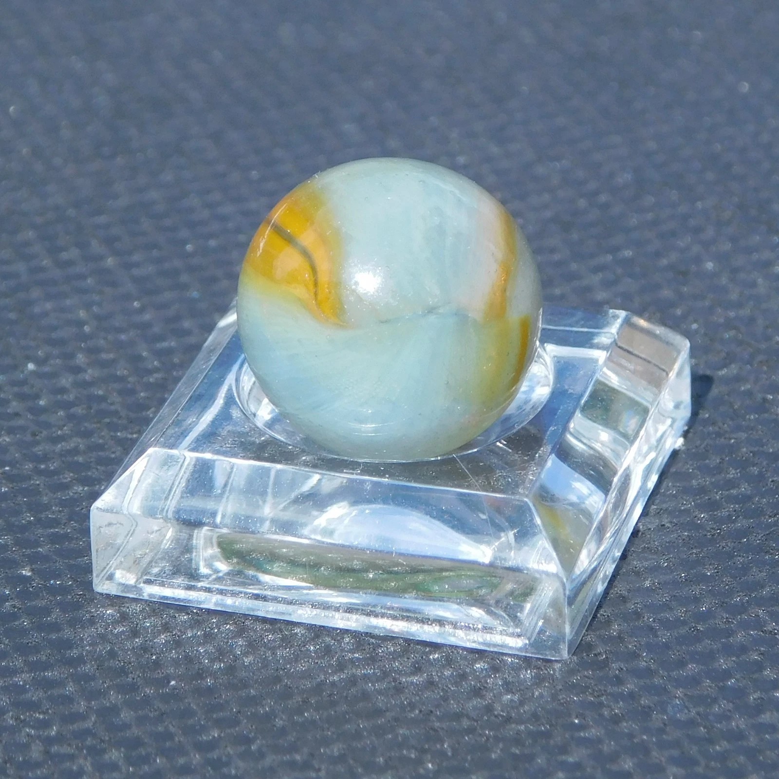 Vintage Marble Clear Transparent Grey-Blue Orange Stripe Opalescent 0.55″ ❤️-14