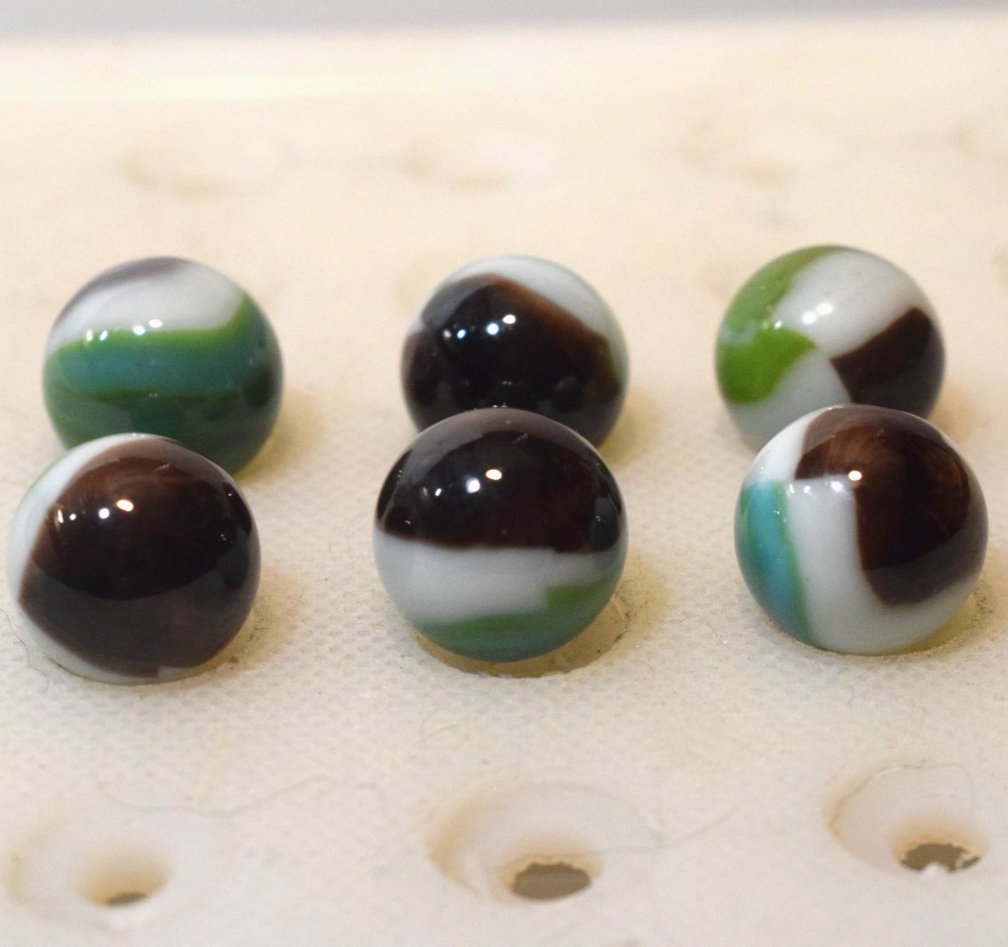 VITRO AGATE MARBLES WHITIES 6PC LOT BROWN AQUA OPAQUE WHITE STRIPE BANDED PATCH