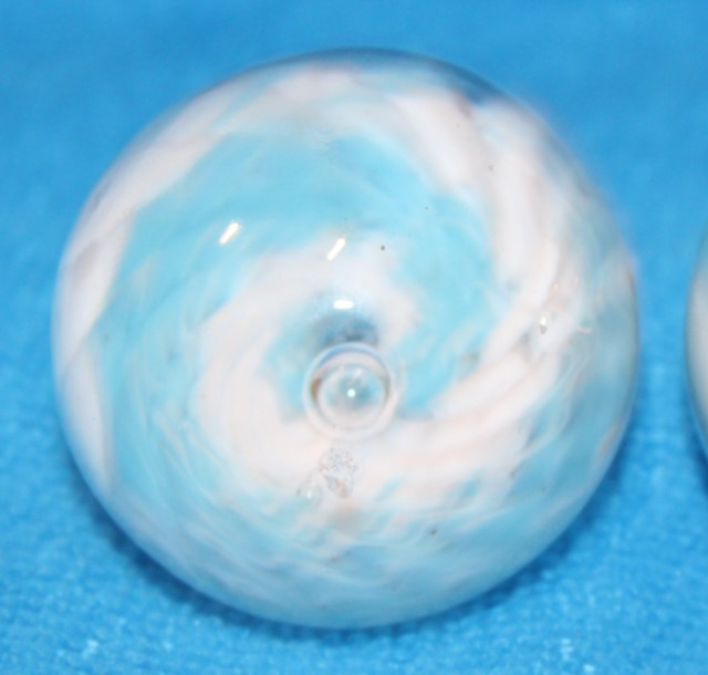 Two Large 2″ (50 mm) Marbles — (Swirling Blue & White Marbles)