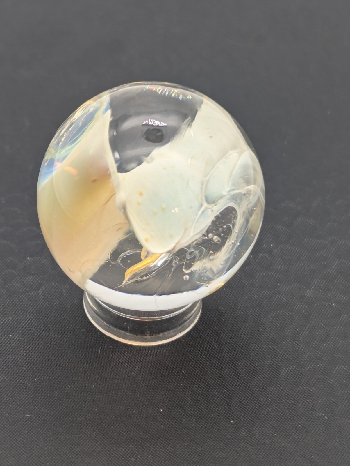 Handmade Glass Marble Blue Iridescent Abstract Implosion Art 30mm COTTAGECORE