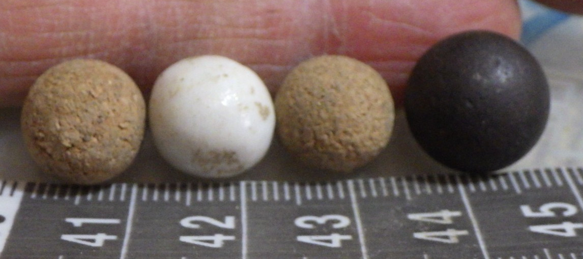 4 vintage marbles lot unusual leather cork? 11mm metal 13mm white 12mm misshapen