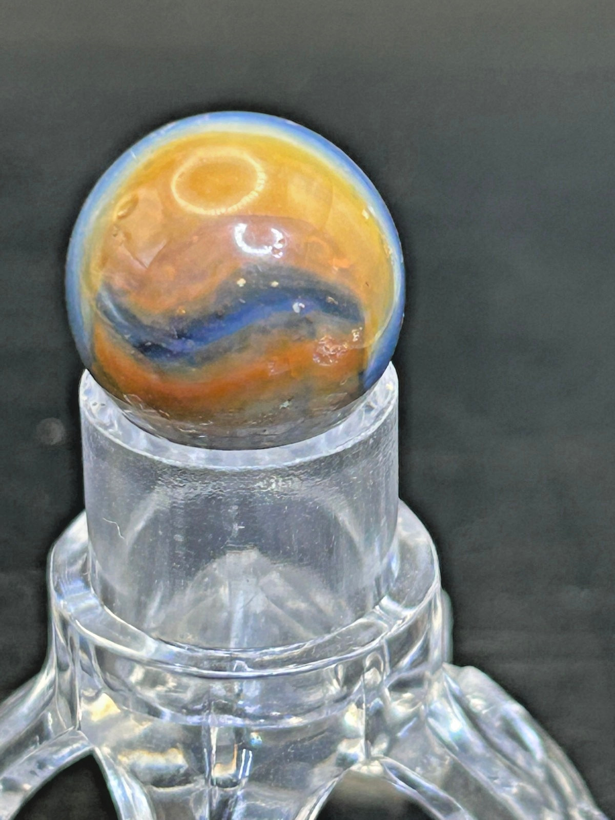 Vintage Peltier NLR Blended Rainbo Superboy Marble, Blue/Orange, .62″, NM+, #P25