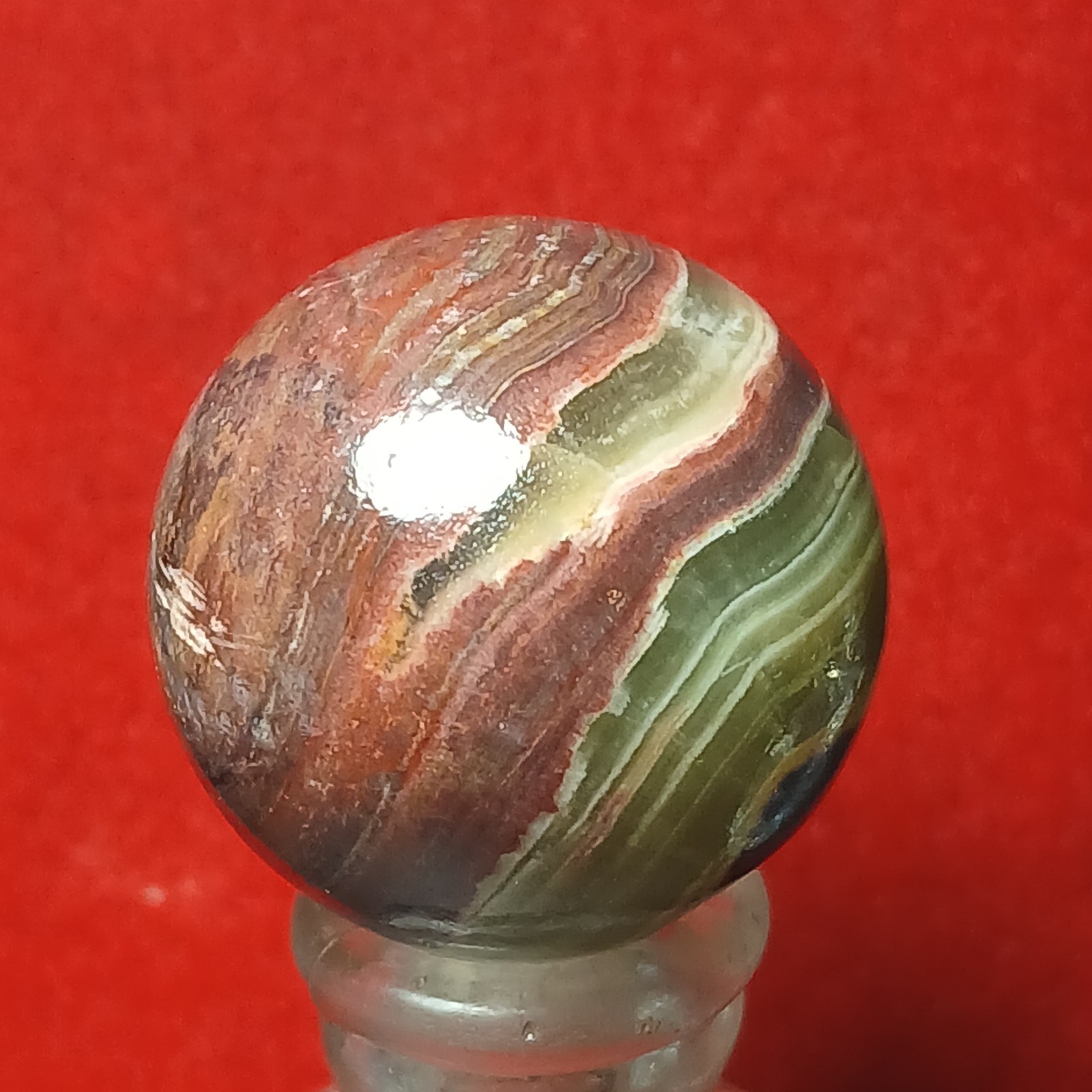 15/16″ NM Vtg Akro Lemonade Brick/ Oxblood Bullseye Agate Marble! Super C pics