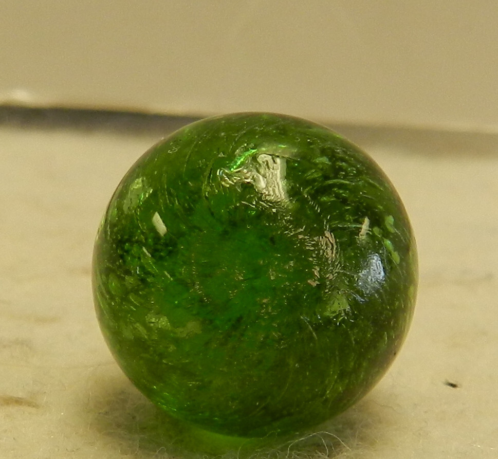 #17807m Vintage German Handmade Green Glass Mica Marble .62 Inches