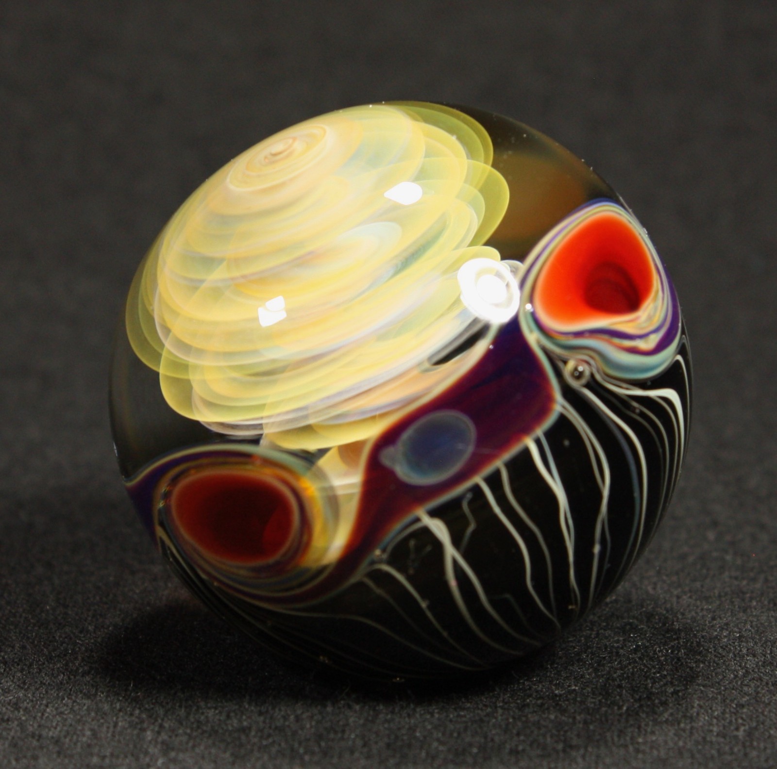 Juba Glass Handmade Marble 1.48 Boro Lampwork Art 24K Gold and Silver Fume Swirl