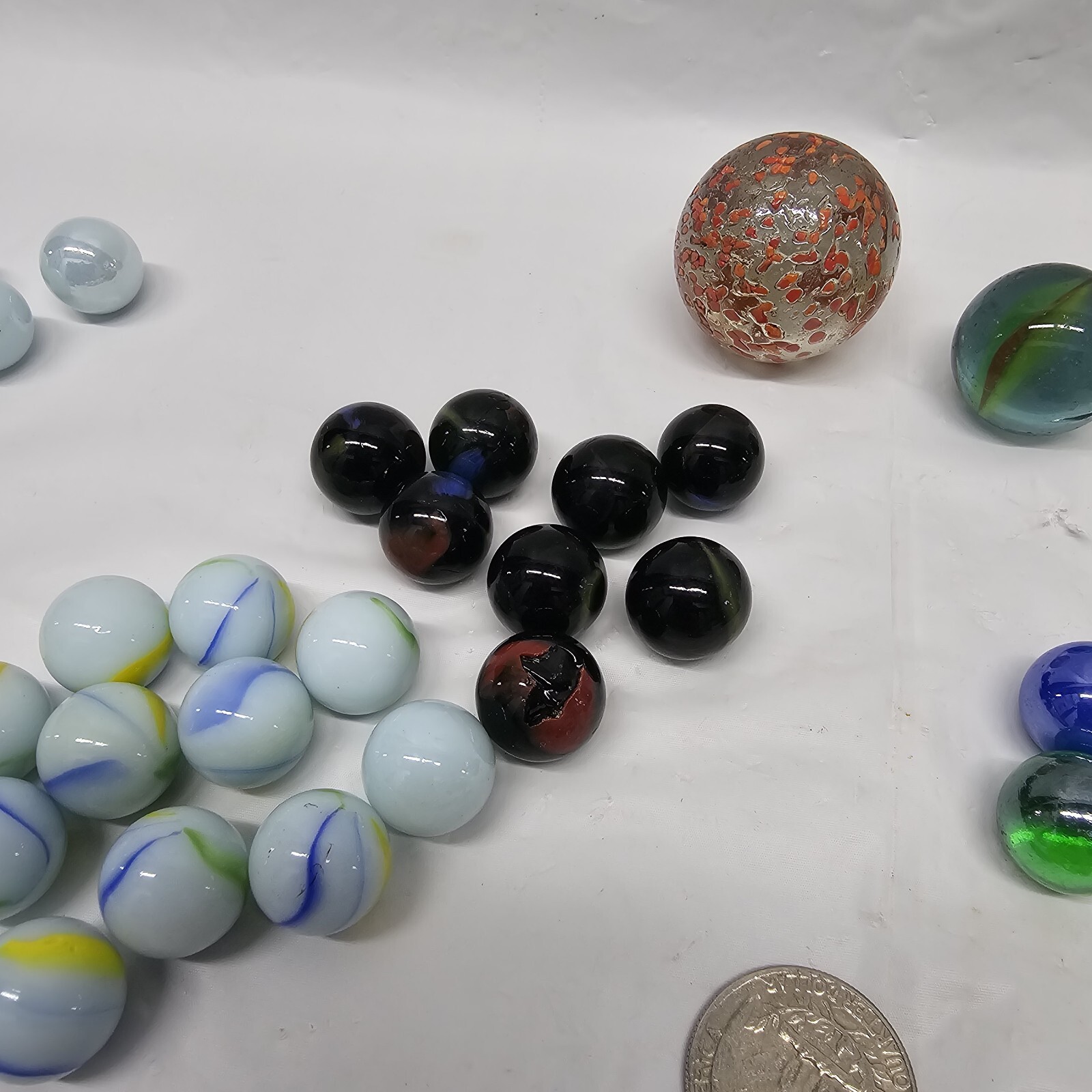 Huge Lot Of Vintage Marbles 165+ Large And Small 18 Mixed Varieties