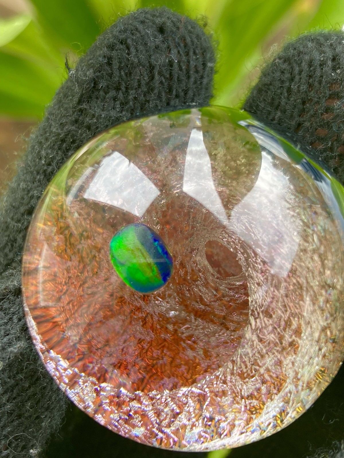 Glass Boro Marble 38mm Black Opal Candy Apple Red Dichro Swirl Hand made Art