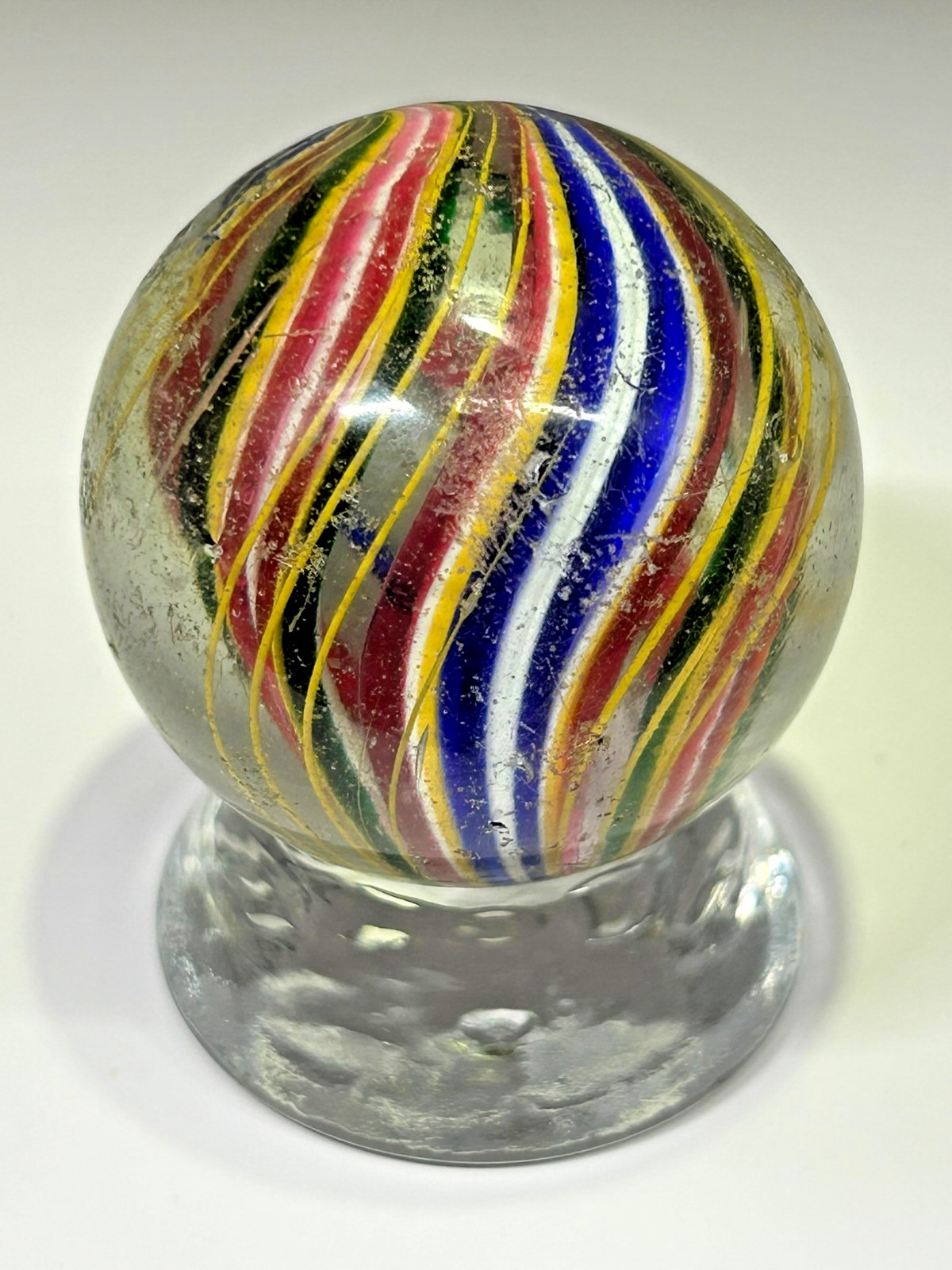 Antique German Handmade Divided Core Jelly Ribbon Marble 1-45/64″ NM+ E3.22