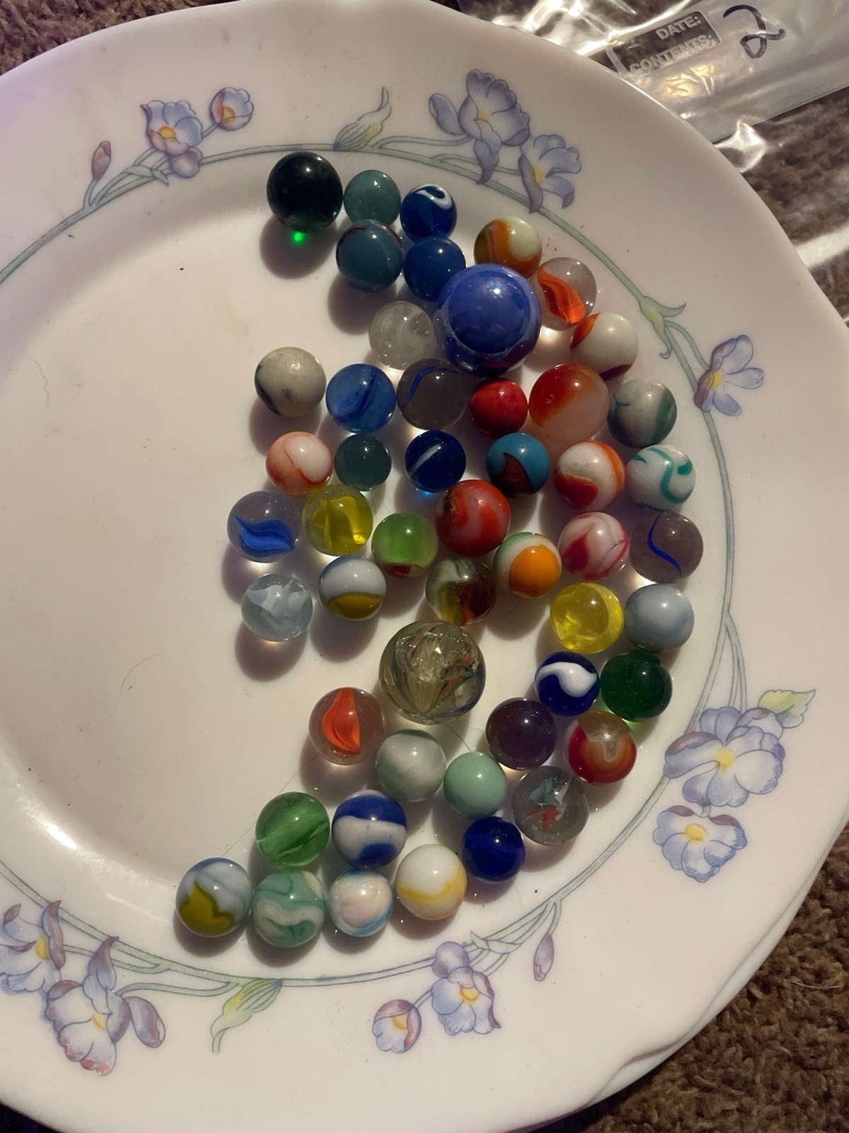 Vintage Estate Marbles Lot of 50 – Mixed UV Glow, Catseyes & Swirls /Group 2