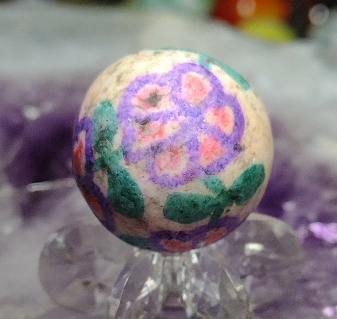 .72″ PRETTY FLOWERS-HAND PAINTED MARBLES – NM LOOK