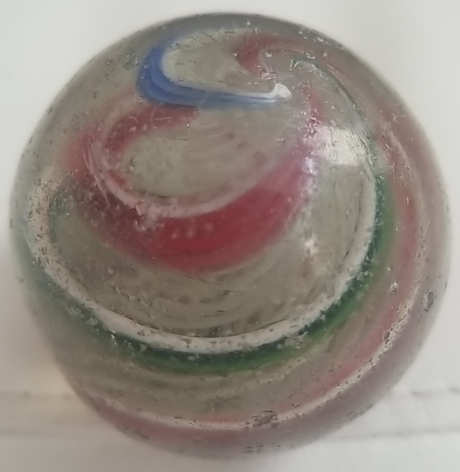 Huge Antique German Marble Banded Ribbon Core Swirl Handmade 2.25″