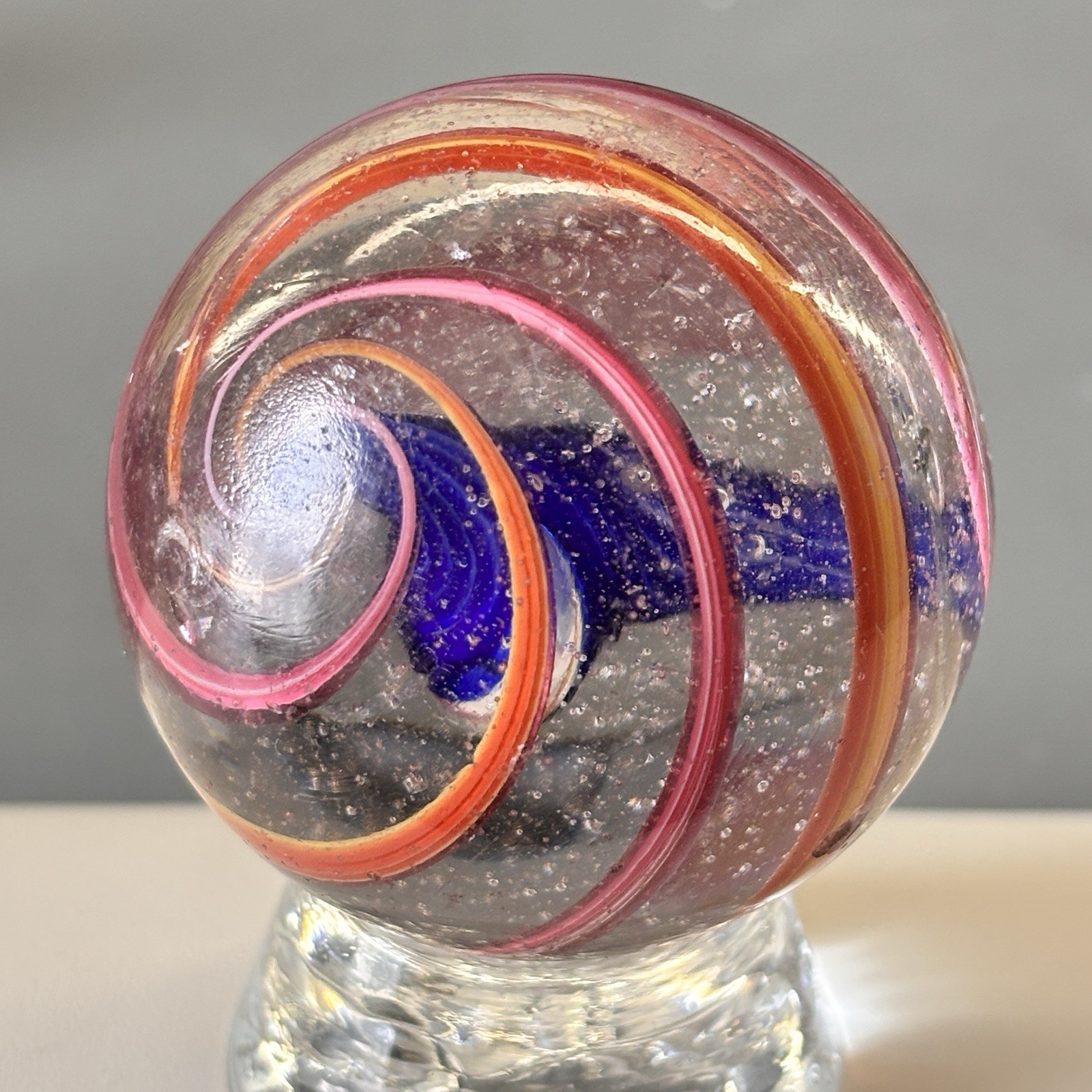 💥Antique German Handmade Divided RARE Blue Jelly Core Marble 2.01” Superb NM💥