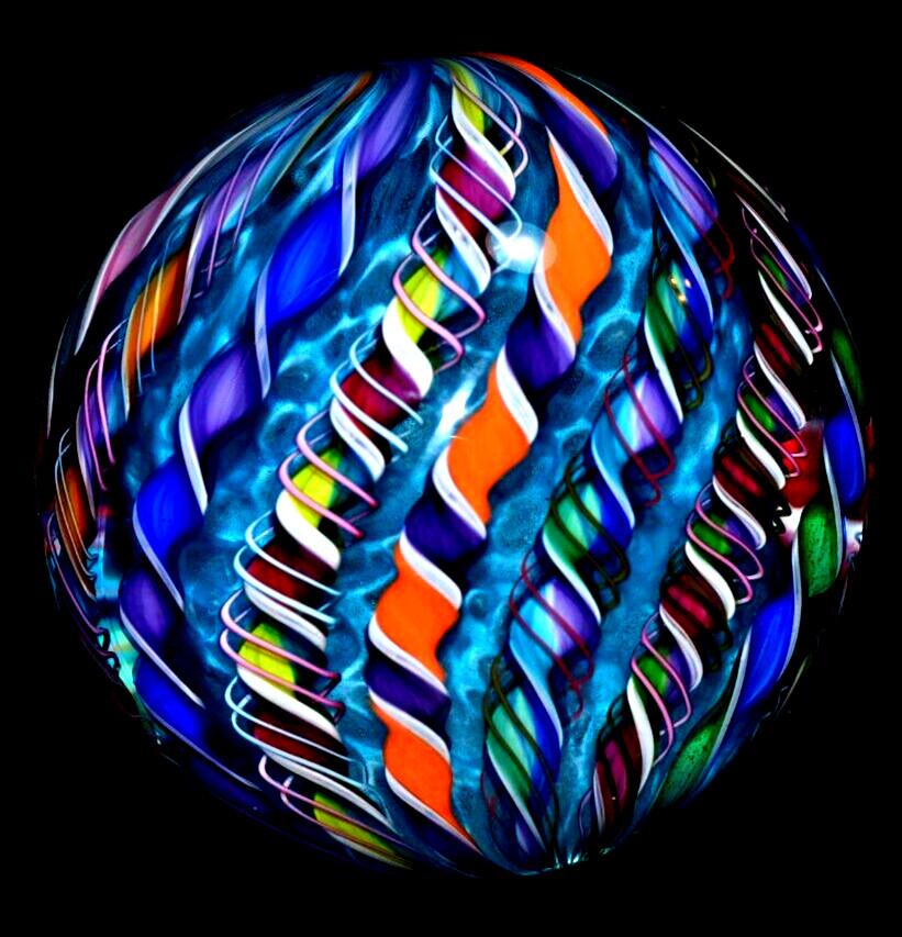 TAZZA GLASS MARBLE/3.128″-12 CANE TURQUOISE LACE FILIGRANA SAMPLER-WORLDWIDE
